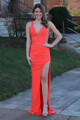 Backless V-Neck Mermaid Sequin Prom Dress with Sexy Side Split