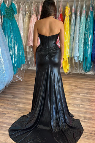 Black Strapless Mermaid Long Formal Dress with Slit