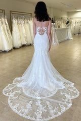 White Lace Sweetheart Trumpet Long Bridal Gown