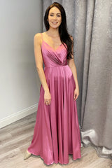 Dusty Rose Surplice A-Line Long Bridesmaid Dress