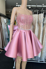 Pink Off-the-Shoulder Bow-Back A-Line Short Dress