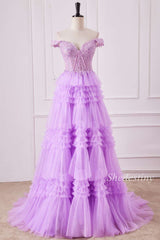 Lilac Sweetheart Ruffle Tiered Long Gown