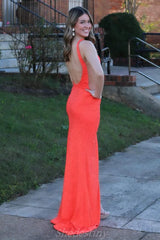 Backless V-Neck Mermaid Sequin Prom Dress with Sexy Side Split