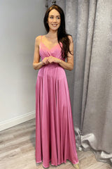 Dusty Rose Surplice A-Line Long Bridesmaid Dress