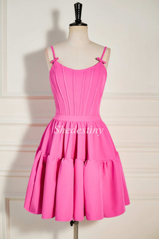 Pink Scoop Neck Lace-Up A-Line Short Party Dress with Ruffles