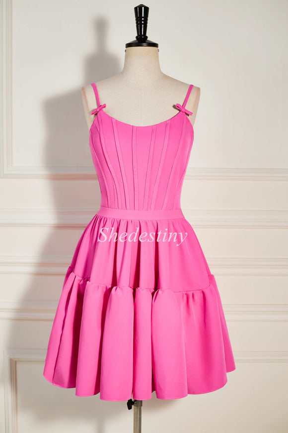 Cute A line Scoop Pink Chiffon Flora Holiday Dresses Short Birthday Dress