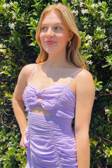 Lavender Knot-Front Ruched Short Homecoming Dress