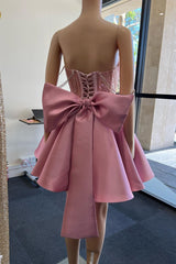 Pink Off-the-Shoulder Bow-Back A-Line Short Dress