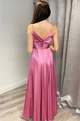 Dusty Rose Surplice A-Line Long Bridesmaid Dress