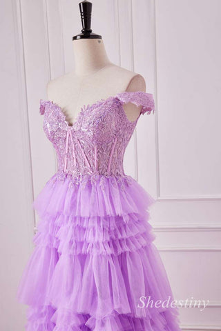 Lilac Sweetheart Ruffle Tiered Long Gown