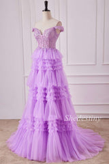 Lilac Sweetheart Ruffle Tiered Long Gown