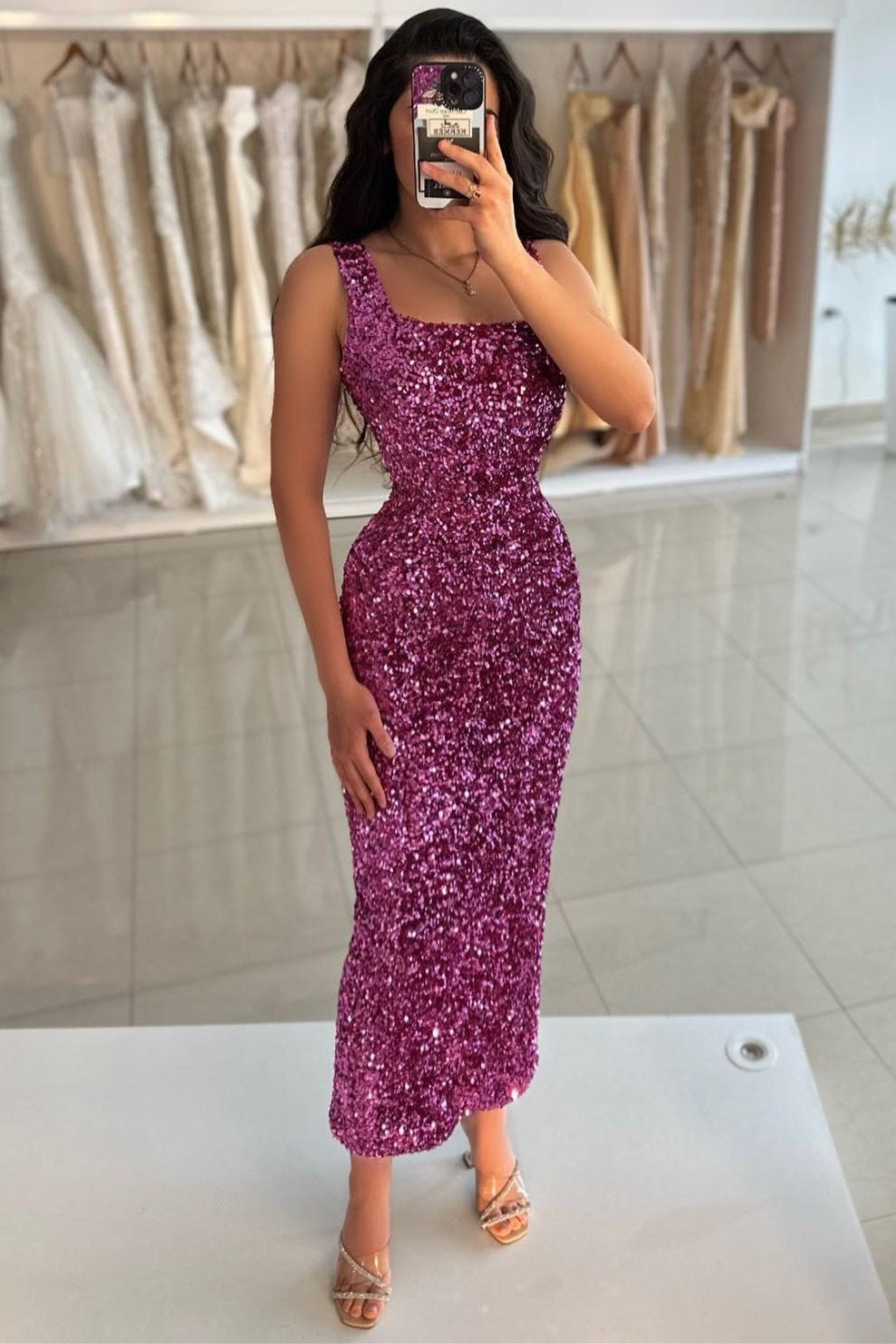 Sequins Scoop-Neck Sheath Cocktail Dress