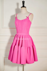 Pink Scoop Neck Lace-Up A-Line Short Party Dress with Ruffles