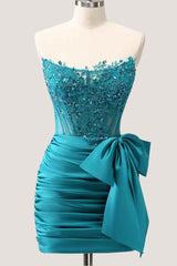 Strapless Tight Short Homecoming Dress with Applique