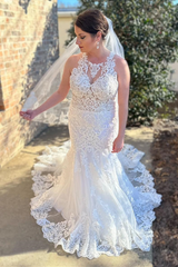 White Mermaid Lace Halter Long Wedding Dress