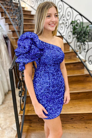 Royal Blue Sequin One-Shoulder Short Party Dress
