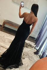 Black Strapless Mermaid Lace Long Formal Dress