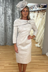 Silver Portrait Neck Long Sleeve Mother of the Bride Dress