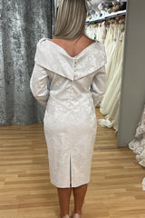 Silver Portrait Neck Long Sleeve Mother of the Bride Dress