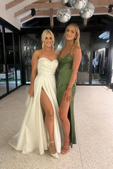  Green Sexy Spaghetti Straps Mermaid Prom Dresses with Slit