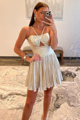 A-Line Keyhole Metallic Short Homecoming Dress