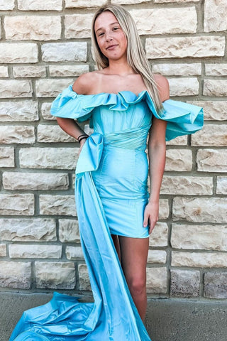 Off the Shoulder Tight Homecoming Dress with Attached Train