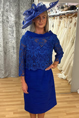 Two-Piece Royal Blue Lace Mother of the Groom Dress with Jacket