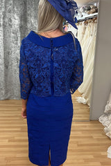 Two-Piece Royal Blue Lace Mother of the Groom Dress with Jacket