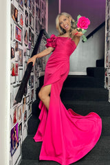 Elegant One Shoulder Fuchsia Evening gown