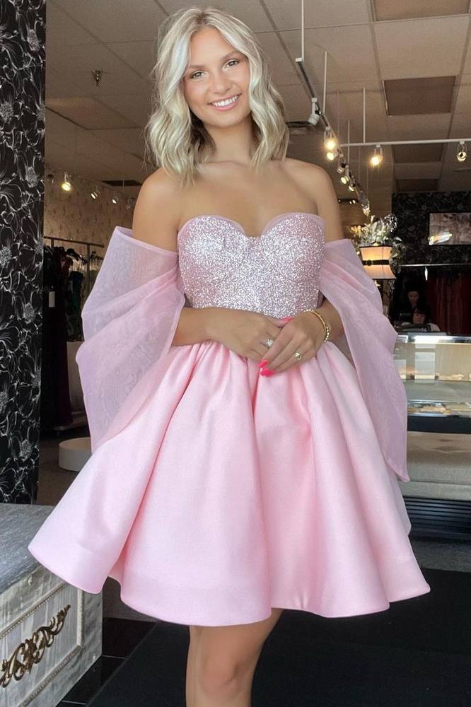 Cute Pink Sweetheart A-Line Short Ball Gown Dress