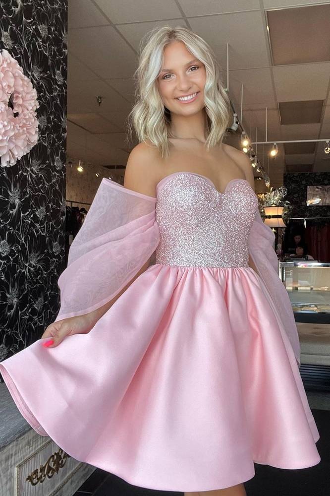 Cute Pink Sweetheart A-Line Short Ball Gown Dress