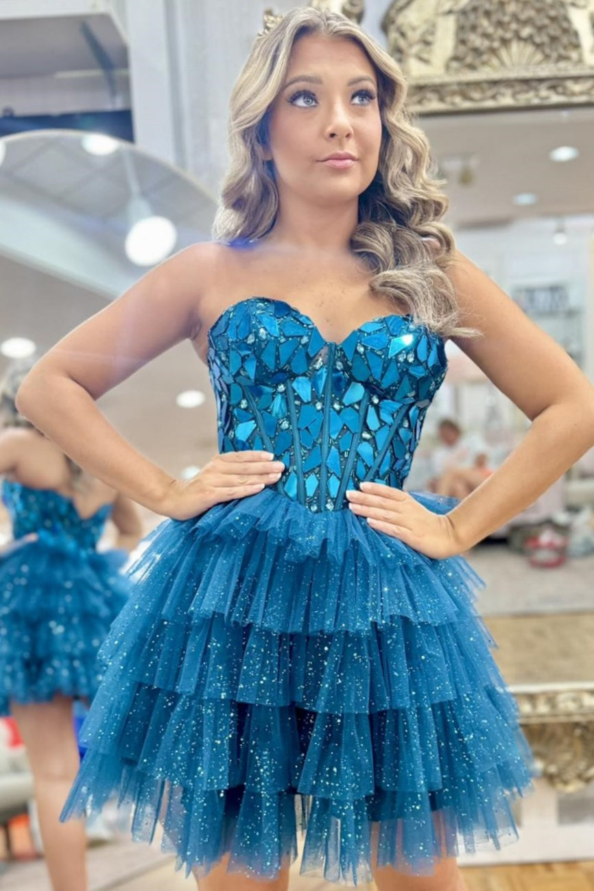 Trägerloses A-Linien-Homecoming-Kleid aus geschliffenem Glasspiegel 
