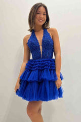 Halter A-Line Ruffle Tiered Short Homecoming Dress