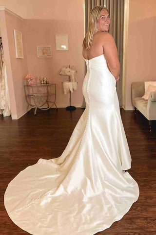 Mermaid Strapless Plus Size Satin Long Wedding Dress