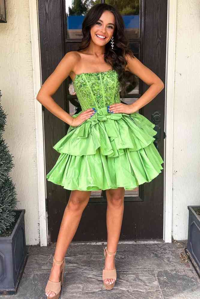 Trägerloses, kurzes Homecoming-Kleid in A-Linie mit Pailletten