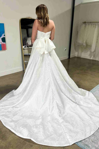 Bow Strapless A-Line Slit Long Wedding Dress