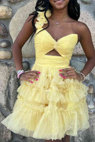 Light Blue One Shoulder A-Line Short Homecoming Dress