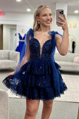 Light Blue A-Line Short Homecoming Dress with Sequins