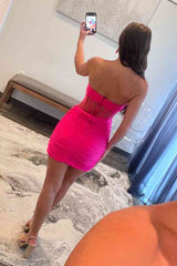 Fuchsia Strapless Bodycon Homecoming Dress