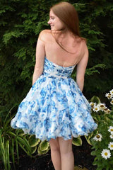 Strapless A-Line Short Homecoming Dress with Florals