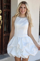 Sleeveless Jewel Neck A-Line Pleat Homecoming Dress