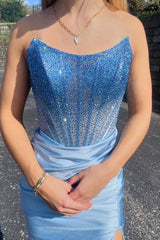 Strapless Rhinestones Bodycon Short Formal Dress with Slit