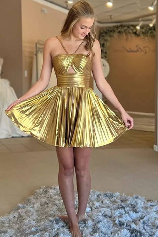 A-Line Keyhole Metallic Short Homecoming Dress