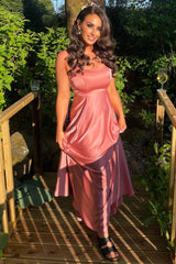 Dusty Pink Round-Neck A-Line Long Bridesmaid Dress