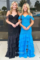 Cold Shoulder mermaid Prom Dress with Applique