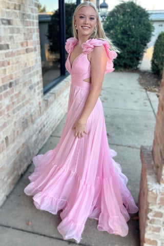 Magenta Ruffles Lace-Up Back A-Line Prom Dress – Shedestiny