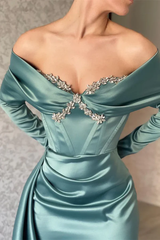 Mermaid Long Sleeves Sweetheart  Prom Dress with Rhinestone Ruffles