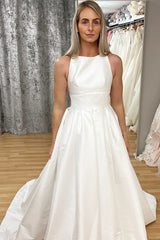 Ivory Empire Waist Cross-Back A-Line Long Wedding Dress