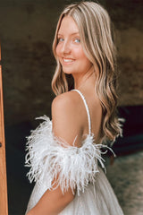 Sparkle Red Beaded Cold-Shoulder Short Homecoming Dress with Feathers