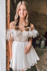 Sparkle Red Beaded Cold-Shoulder Short Homecoming Dress with Feathers